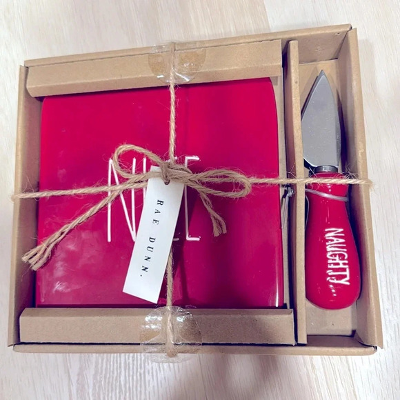 RAE DUNN LL Nice Naughty Cheese Plate Spreader Red - Picture 1 of 4
